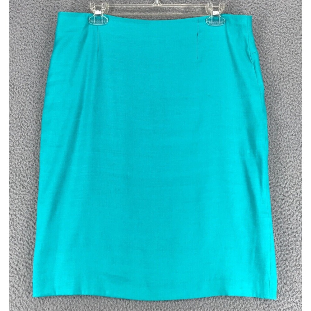 Eric Signature Pencil Skirt Women Size 12‎ Linen Blend Career Lined Aqua